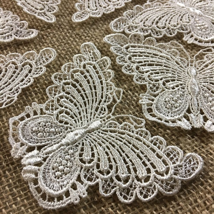 Butterfly Applique Lace Embroidery Venise Piece Motif Patch 2.5" x 4" Ivory, Multi-Use ex. Garments Costume DIY sewing Arts Crafts Scrapbooks