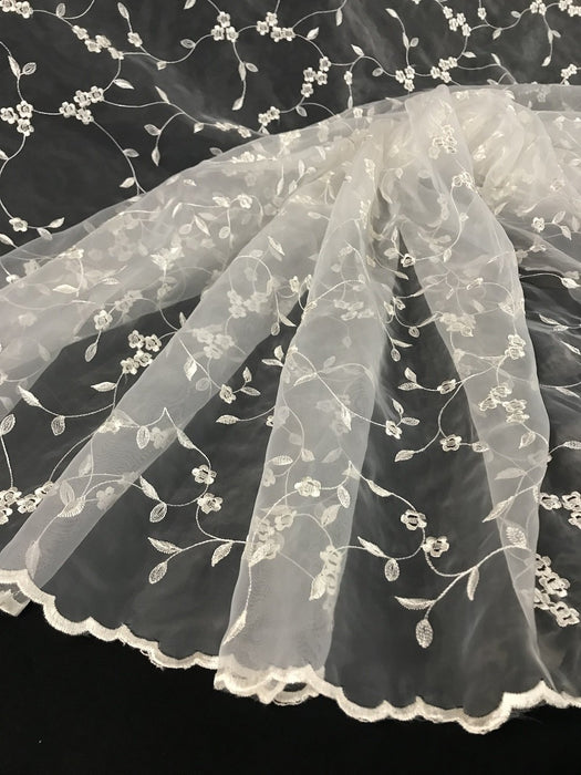 Embroidered Organza Fabric Daisy Dance Party Design Double Border, 52" Wide, Choose Color, Multi-Use Garment Table Backdrop