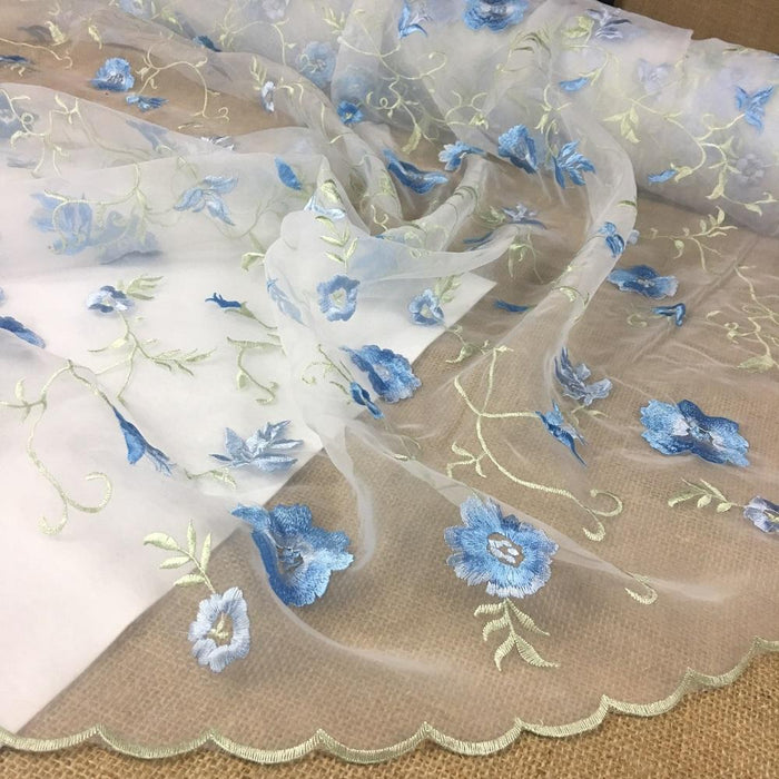 Embroidered Organza Fabric Beautiful Allover Double Boarder Floral Thick High Quality Embroidery, 52" Wide, Choose Color, Multi-Use Garment Table Backdrop