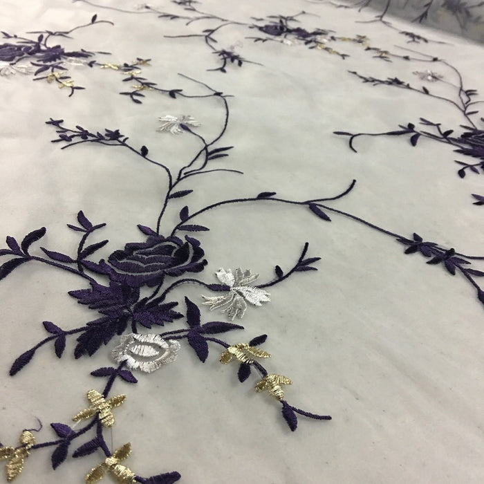 Embroidered Organza Fabric Allover Double Boarder Floral, 52" Wide, Choose Color, Multi-Use Garment Table Backdrop Layover Dance Theater Costumes