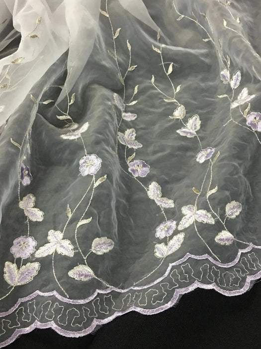 Embroidered Organza Fabric Rising Daisies Double Boarder Floral, 52" Wide, Garment Skirt Dolls Table Decoration ⭐