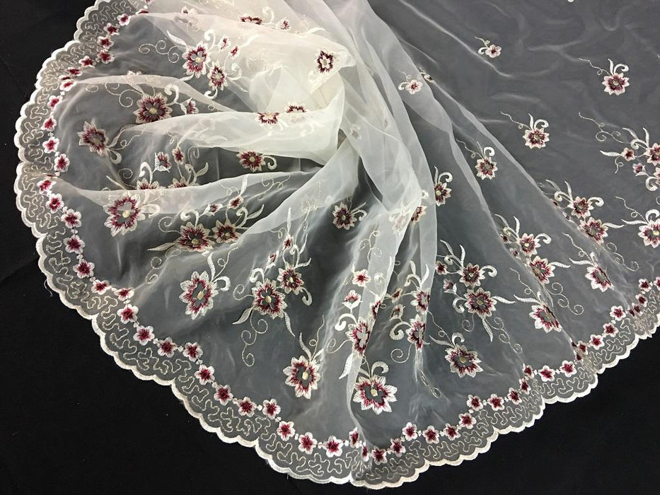 Embroidered Organza Fabric Star Flower Double Boarder, 52" Wide, Choose Color, Multi-Use Garment Skirt Dolls Table Decoration