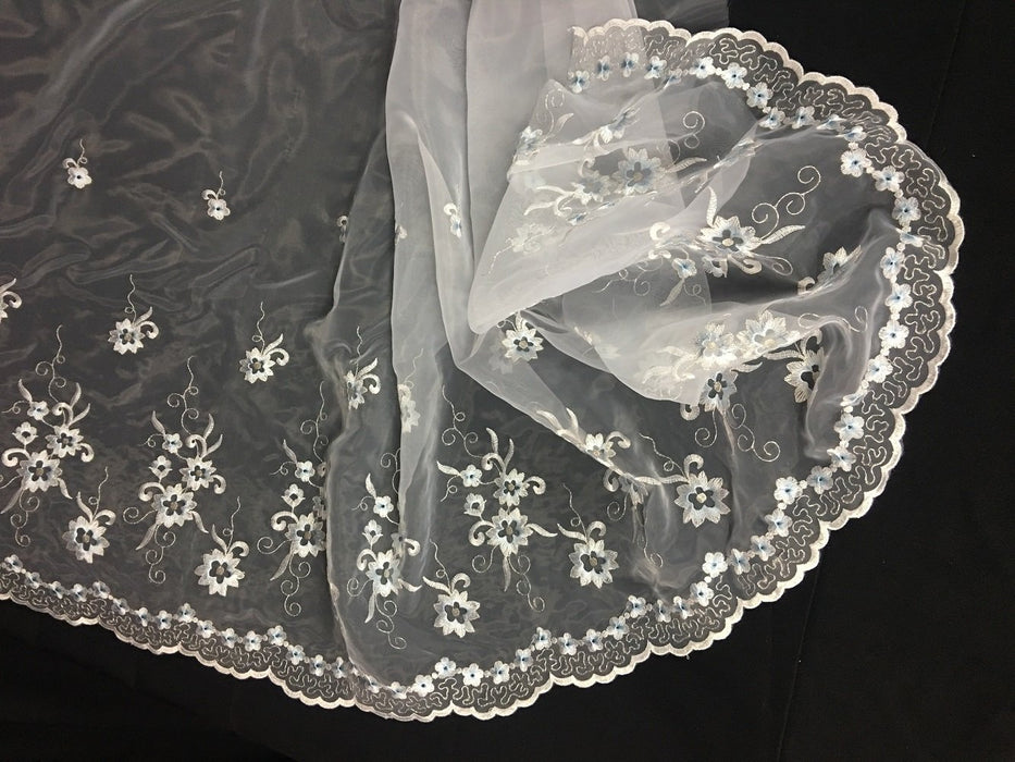 Embroidered Organza Fabric Star Flower Double Boarder, 52" Wide, Garment Skirt Dolls Table Decoration ⭐