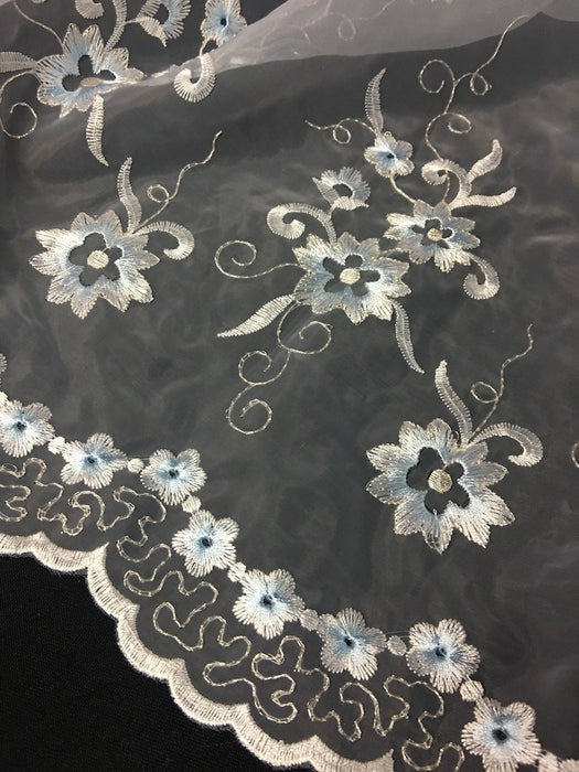 Embroidered Organza Fabric Star Flower Double Boarder, 52" Wide, Garment Skirt Dolls Table Decoration ⭐