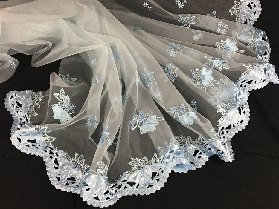 Bridal Fabric Satin Border Embroidered Organza Hand Beaded Hand Cut, 52" Wide, Choose Color, Multi-Use Garment Costume Table Doll Wedding Decoration