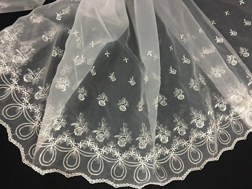 Embroidered Organza Fabric Angel Flowers, Double Border, 52" Wide, Choose Color, Multi-Use Garments Costumes Curtains DIY Sewing