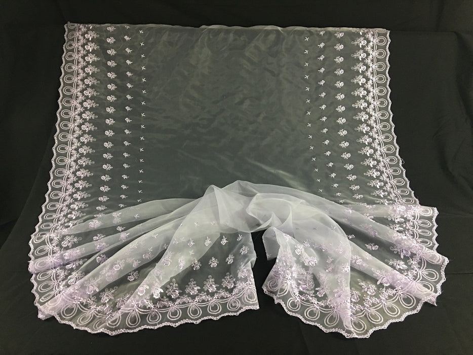 Embroidered Organza Fabric Angel Flowers, Double Border, 52" Wide, Choose Color, Multi-Use Garments Costumes Curtains DIY Sewing