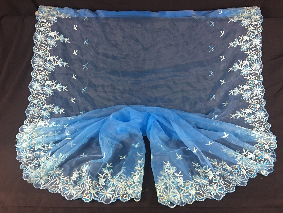 3D Bridal Organza Fabric Rhinestone Sunburst Floral Design, Double Border, 52" Wide, Garments Costumes Curtains DIY Sewing ⭐