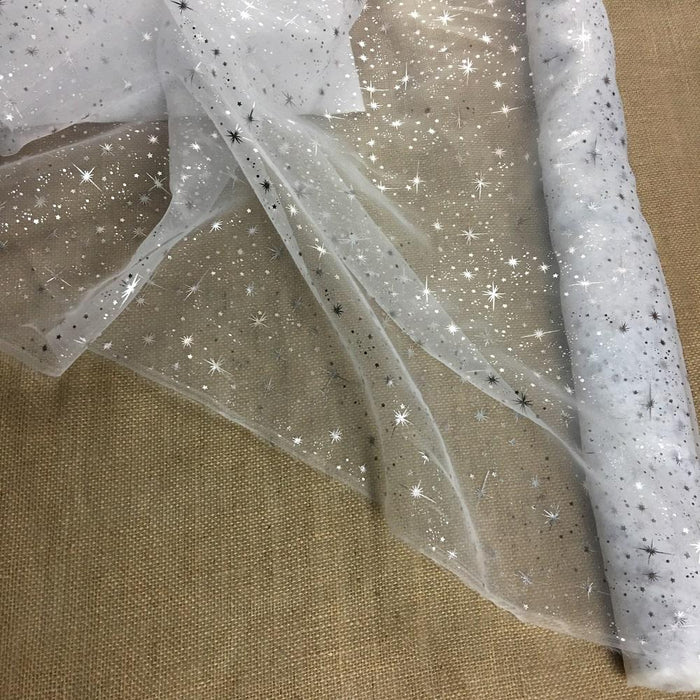 Stars Organza Fabric All Over Metallic Silver Stars Hot Foil Stamped Organza Fabric, 60" Wide, Garments, Garments Events Tablecloth ⭐
