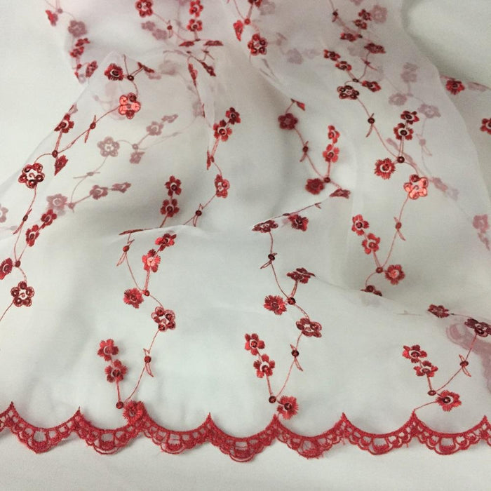Embroidered Organza Fabric Full Allover Plus Shiny Sequins Scalloped Borders, 52" Wide, Choose Color, Multi-Use Garments Costumes Tables Curtains DIY Sewing