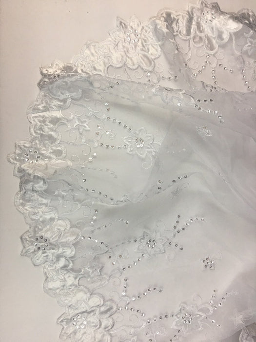 Bridal Fabric Satin Border Floral Embroidered Organza Hand Beaded, 52" Wide, White, Garment Communion Christening Baptism Costume ⭐