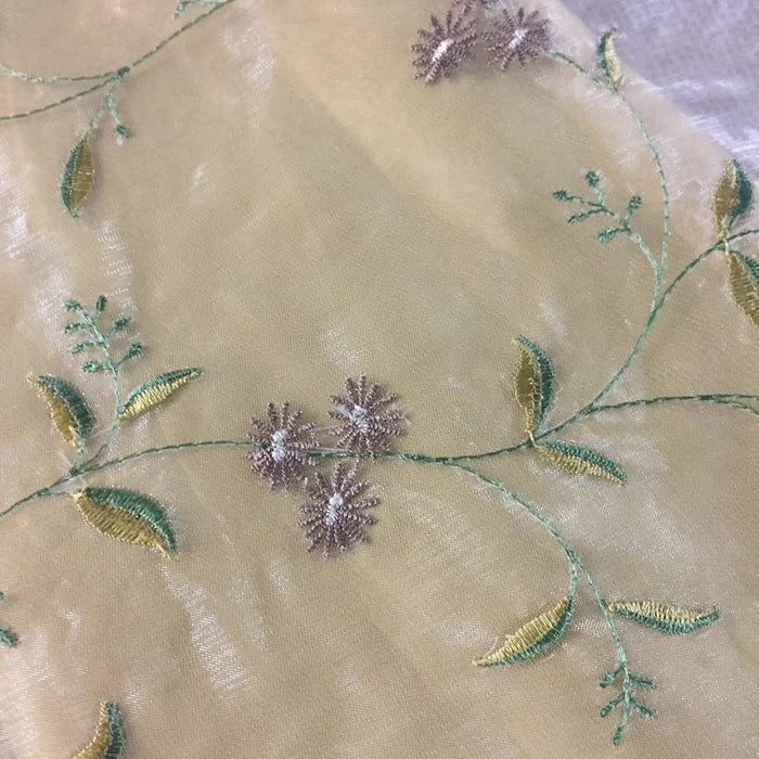 Embroidered Organza Fabric Beautiful Allover Dancing Daisy Flowers Detailed Embroidery, 58" Wide, Choose Color.  Multi-Use Garments Costumes Curtains