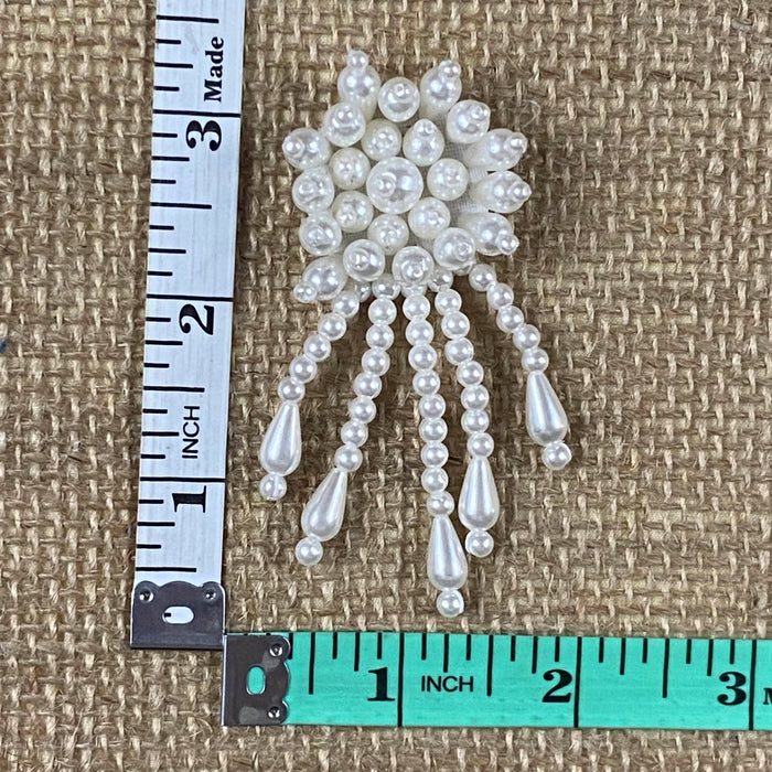 Pearls Beads Applique Medallion Piece Lace Flower Hanging Bead Strings, 1.5"x3", for Garment Dance Theater Costume art craft Decoration
