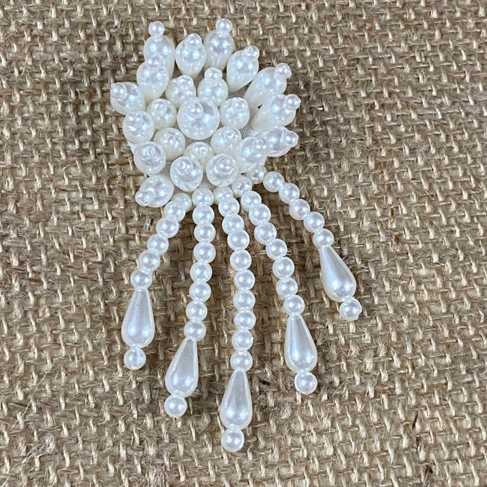 Pearls Beads Applique Medallion Piece Lace Flower Hanging Bead Strings, 1.5"x3", for Garment Dance Theater Costume art craft Decoration