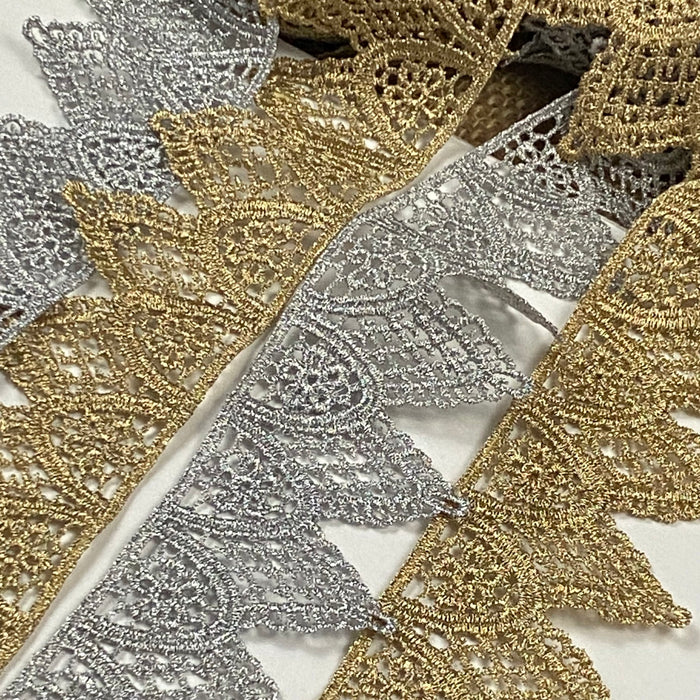 Gold/Silver Trim Lace Metallic Geometric Antique Vintage Venise, 1.75", Choose Color, for Garments Decoration Altar Costumes Crowns