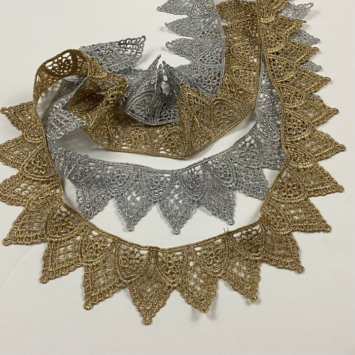 Gold/Silver Trim Lace Metallic Geometric Antique Vintage Venise, 1.75", Choose Color, for Garments Decoration Altar Costumes Crowns