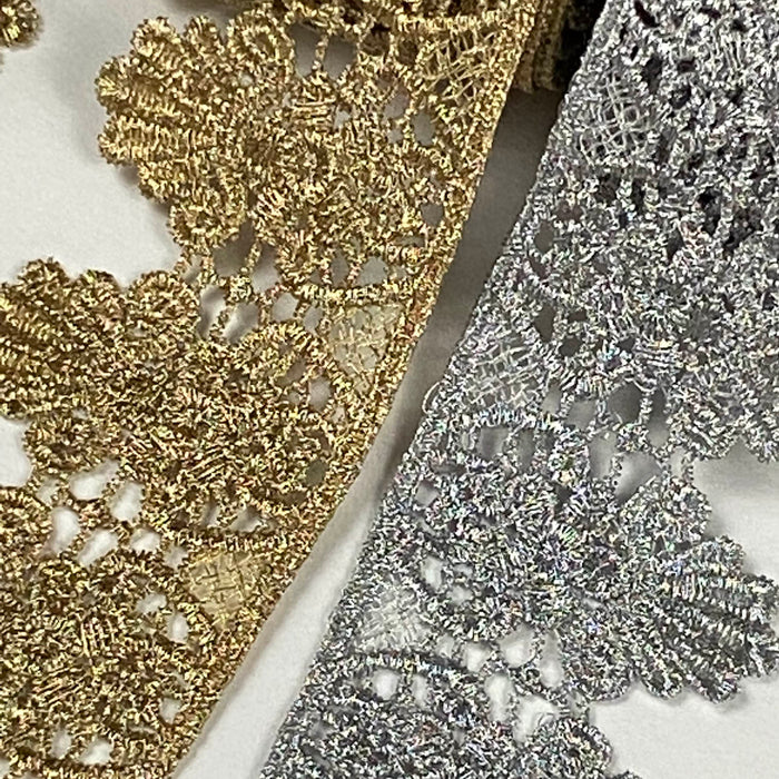 Gold/Silver Trim Lace Metallic  Scalloped Antique Vintage Venise, 1.75", Choose Color, Multi-Use Garments Decoration Altar Costumes Crowns