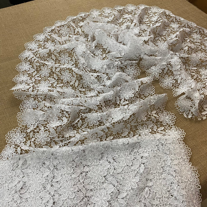 Wide Trim Lace Venise,18" Wide, Off White, Allover Floral Double Border Symmetrical, Multi-Use Garments Tops Bridal Veil Table Runner Costume Decoration