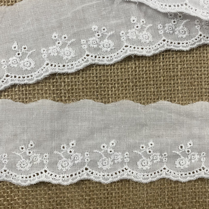 Eyelet Lace Trim Embroidery Cotton 2" Wide Beautiful flower design Scalloped Border