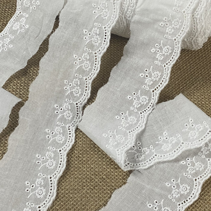 Eyelet Lace Trim Embroidery Cotton 2" Wide Beautiful flower design Scalloped Border