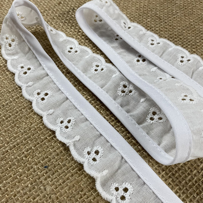 Eyelet Lace Trim Happy Face 1" Wide Slightly ruffled with Soft Foldover-elastic top Edge