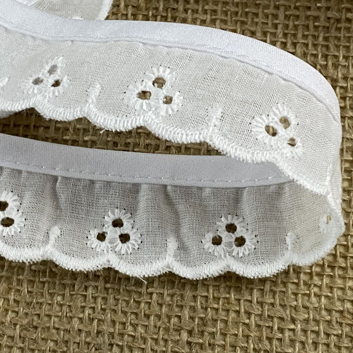 Eyelet Lace Trim Happy Face 1" Wide Slightly ruffled with Soft Foldover-elastic top Edge