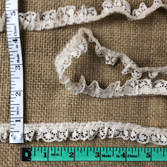 Ruffled Trim Lace Raschel, 3/4" Wide (0.75"), Ivory, Full Gathered Ruffled, for Garment Decoration Curtains Towel Pillow and more