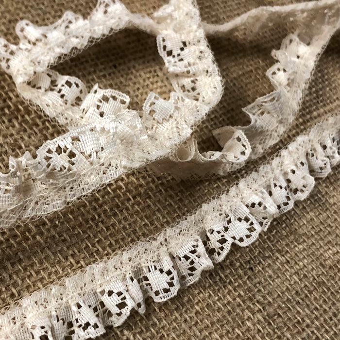 Ruffled Trim Lace Raschel, 3/4" Wide (0.75"), Ivory, Full Gathered Ruffled, for Garment Decoration Curtains Towel Pillow and more
