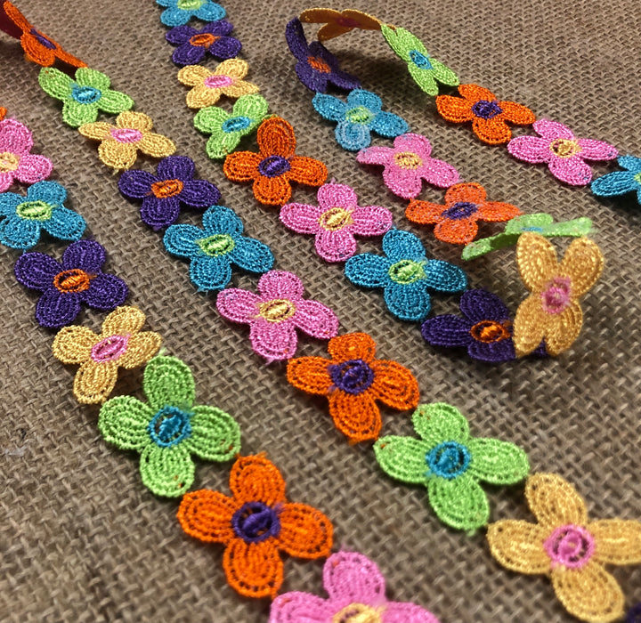 Multi Color Venice Lace Trim, 1" Wide beautiful 6-Color 4-Petal Daisy Flower Design, for Garments Children Bridal DIY Sewing Craft Veil Costume Scrapbook