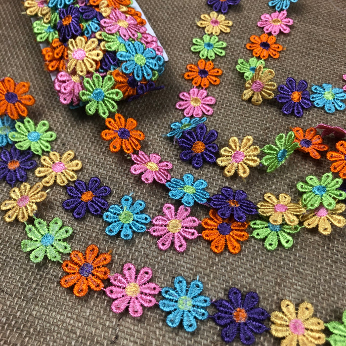Multi Color Venice Lace Trim, 1" Wide beautiful 6-Color 6-Petal Daisy Flower Design, for Garments Children Bridal DIY Sewing Craft Veil Costume Scrapbook