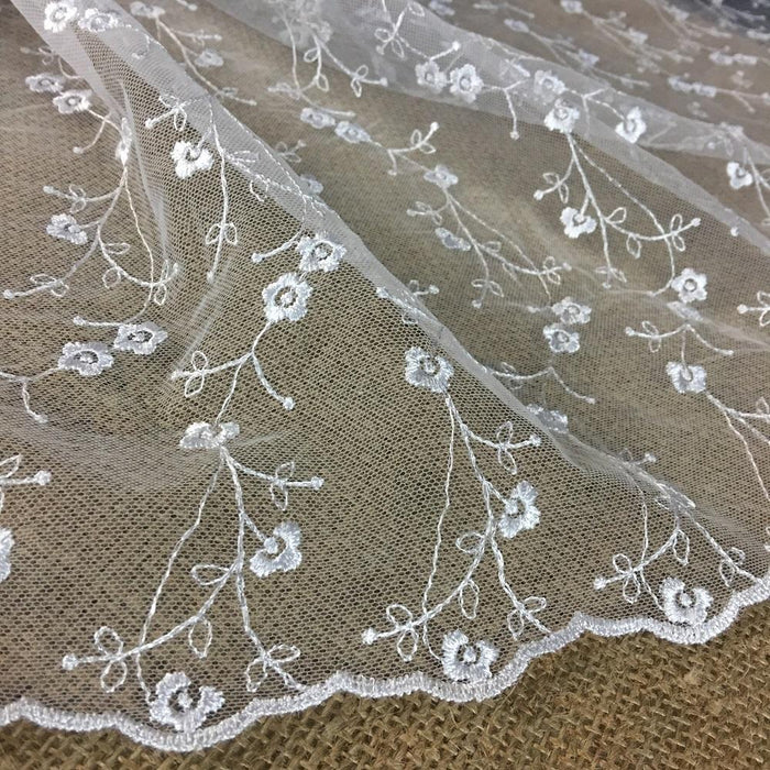 Embroidered Mesh Fabric Allover Double Border, Daisy Angels, 50" Wide, Choose Color, Multi-Use Garments Veils Children Dolls Decoration Tops