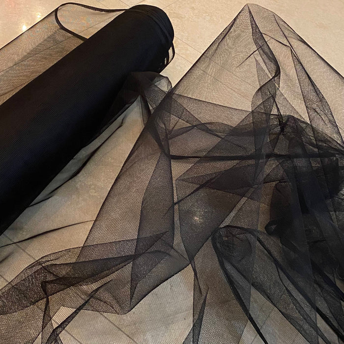 Halloween Net Fabric Semi stiff Petticoat Hard Net Tulle Mesh, not Very Stiff Gentle (50% stiffness), 56" Wide, Can-Can Net Black ⭐
