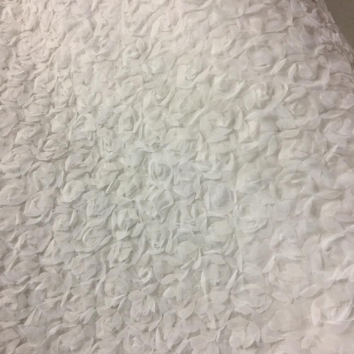 3D Raised Fabric Fluffy Soft Ruffle Chiffon Rosette Design Allover on Mesh Fabric, 49" Wide, Choose Color, Multi-Use Garments Table Overlay Backdrop Decoration Wedding Costume