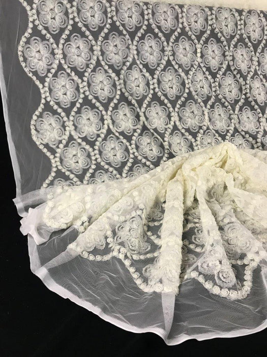 3D Raised Fabric Fluffy Soft Chiffon Flower Design Allover on Mesh Fabric, 49" Wide, Garments Table Overlay Backdrop Decoration Wedding Costume ⭐