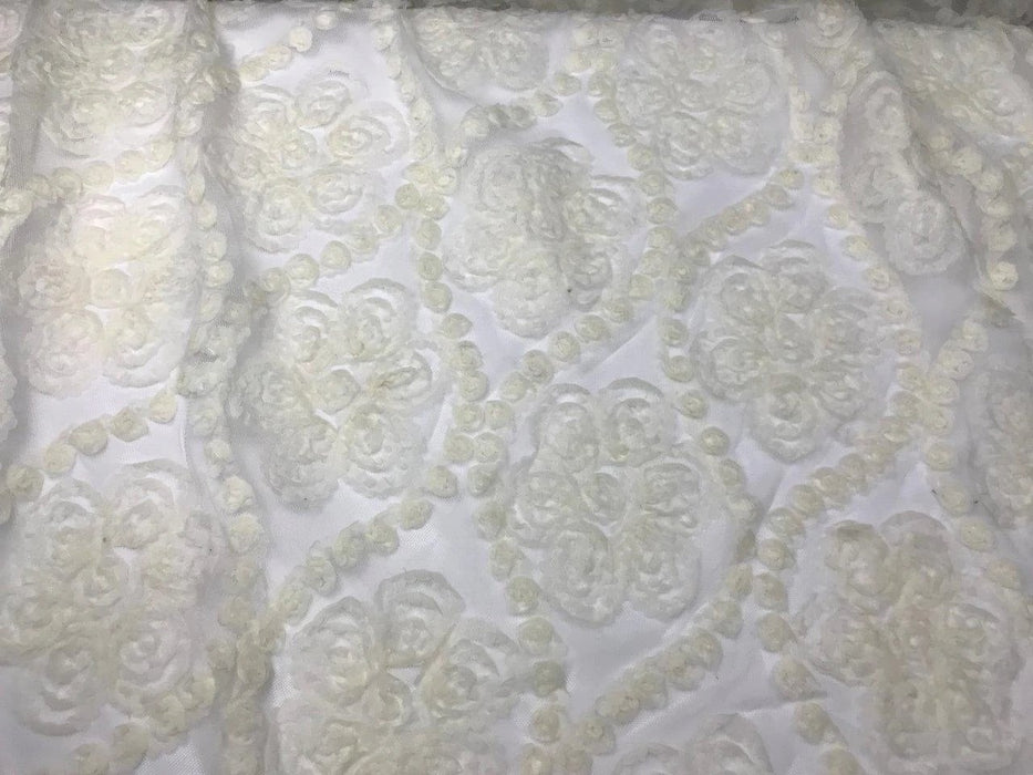 3D Raised Fabric Fluffy Soft Chiffon Flower Design Allover on Mesh Fabric, 49" Wide, Garments Table Overlay Backdrop Decoration Wedding Costume ⭐