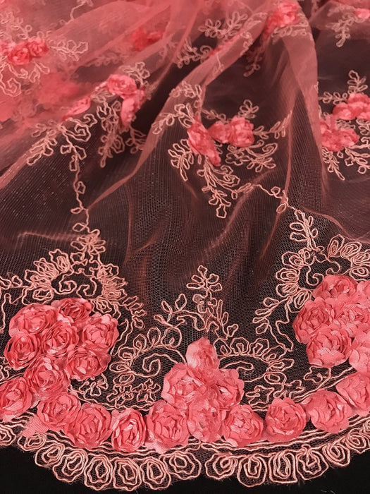 3D Ribbon Fabric Corded on Mesh Lavish Full Allover Floral, 52" Wide, Garments Table Overlay Costume Backdrop ⭐