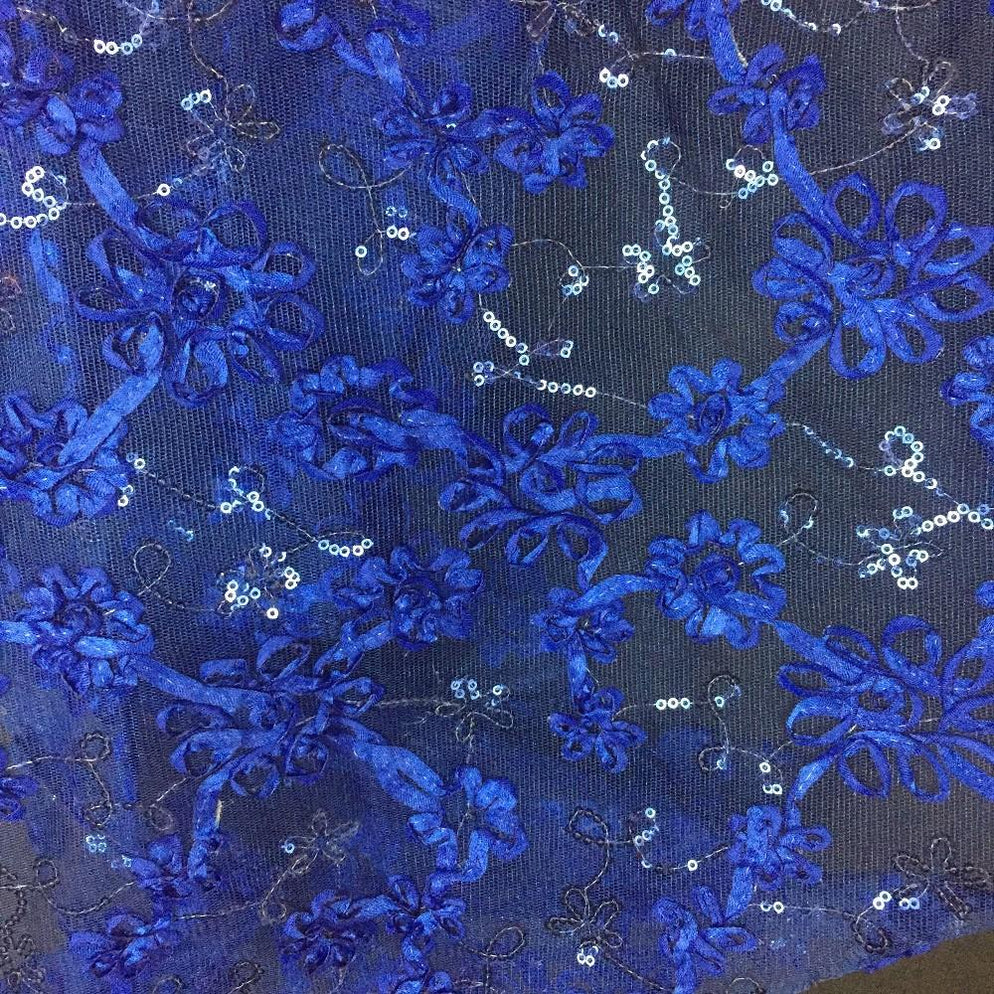 3D Ribbon Lace Sequins Fabric Mesh Full Allover Floral, 51