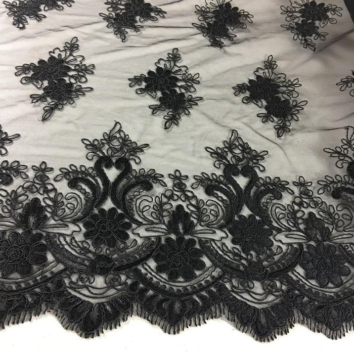 3D Corded Embroidered Fabric on Mesh Full Allover Double Boarder, 52" Wide, Garments Dress Costume Backdrop Decoration Table Overlay Events Props ⭐