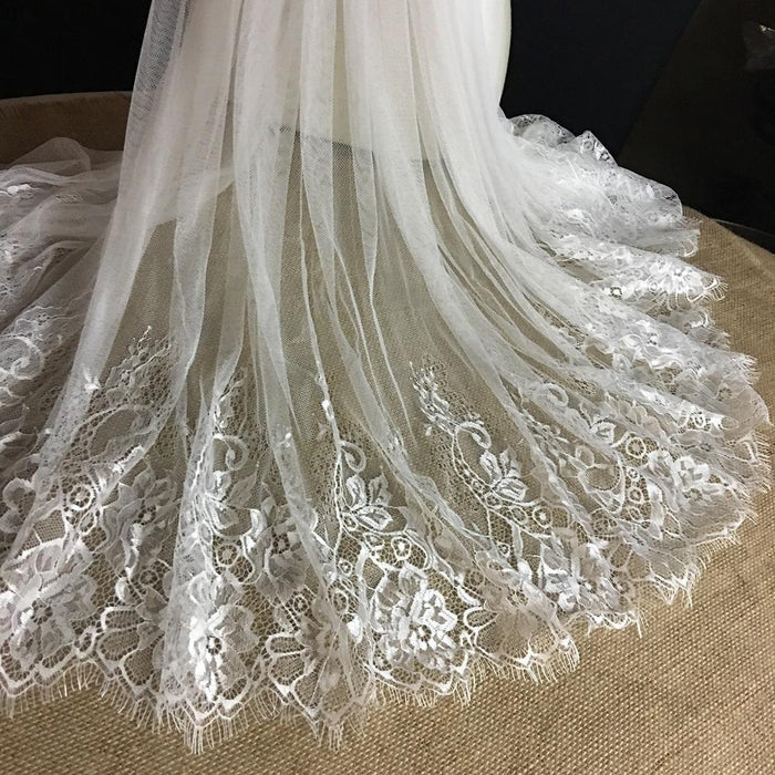 Eyelash Lace Chantilly Fabric Light Weight Graceful French Double Boarder, 60" Wide, Choose Color. Multi-Use Garments Bridal Veils Communion Christening Baptism Costume