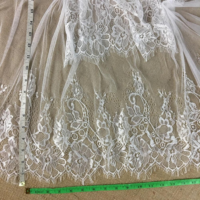 Eyelash Lace Chantilly Fabric Light Weight Graceful French Double Boarder, 60" Wide, Garments Bridal Veils Communion Christening Baptism Costume ⭐