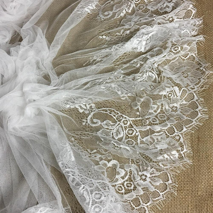 Eyelash Lace Chantilly Fabric Light Weight Graceful French Double Boarder, 60" Wide, Garments Bridal Veils Communion Christening Baptism Costume ⭐