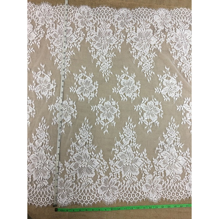 Eyelash Lace Chantilly Fabric French Allover Double Boarder, 36" Wide, Choose Color, Multi-Use Garment Veil Bridal Communion Christening Baptism Costume Table Runner