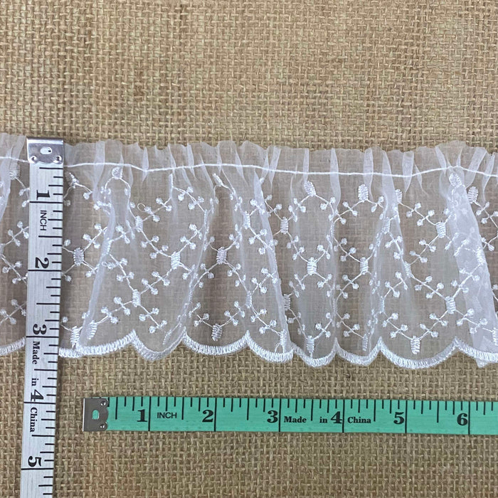 Ruffled Gathered Trim Lace Embroidered Organza, 4" Wide SKU R0557N1