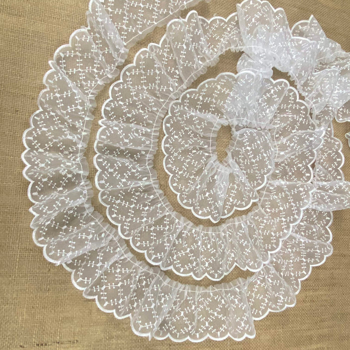 Ruffled Gathered Trim Lace Embroidered Organza, 4" Wide SKU R0557N1