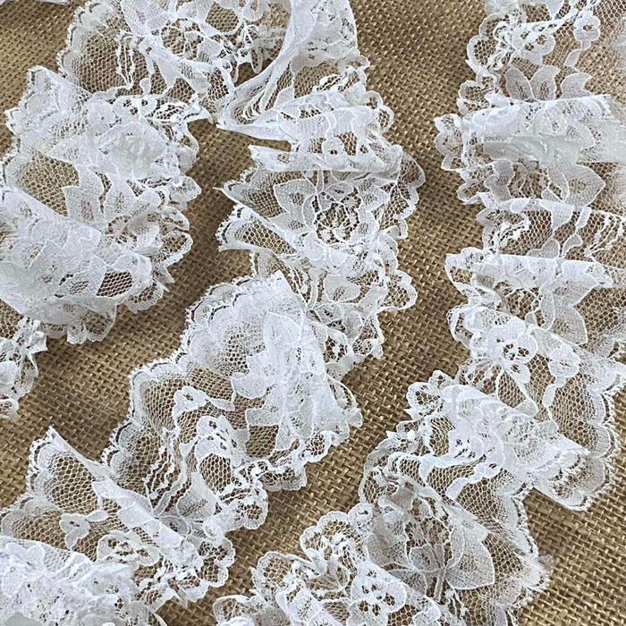 Ruffled Gathered Raschel Trim Lace , 3" Wide, for Garment Decoration Children Dress Curtain Towel Pillow Cushion and more.