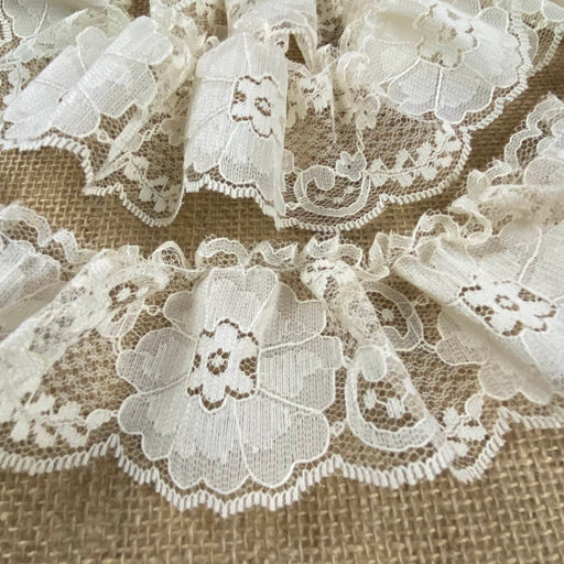 Wyla Sew on Ruffled Lace Trim - White - Apparel Trims - Fabric