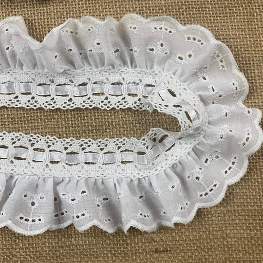1 1/8 White Ruffled Eyelet Lace Trim by the Yard – Quilting