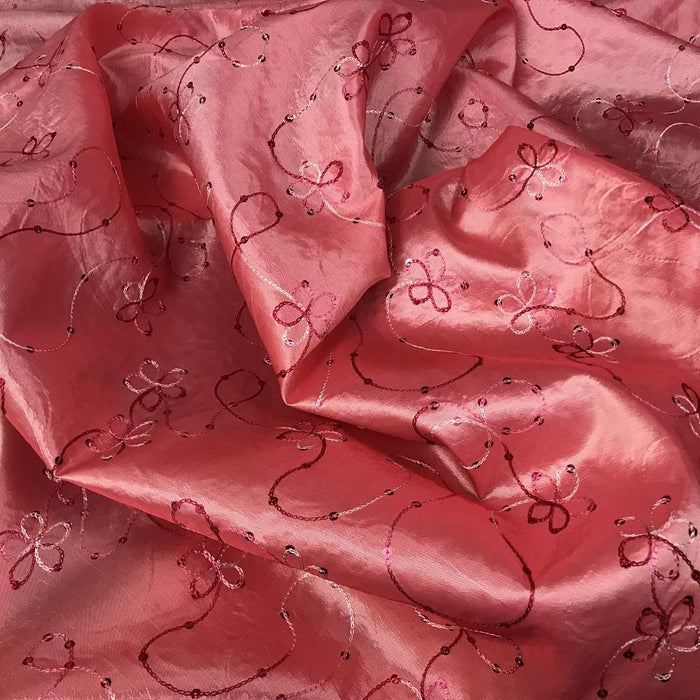 Embroidered Taffeta Fabric Full Allover Plus Shiny Sequins, 58" Wide, Choose Color, Use for Apparel Costumes Table Overlay Curtains DIY Sewing