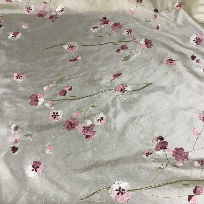 Cherry Blossom Embroidered Taffeta Fabric Full Allover Double Border, 52" Wide, Apparel Costumes Table Overlay Curtains ⭐