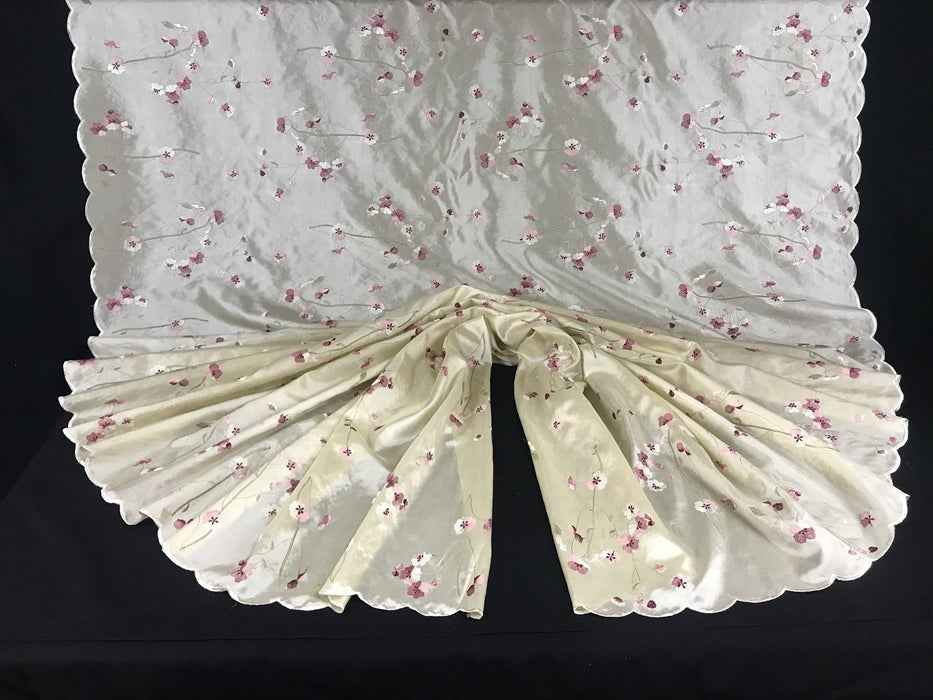Cherry Blossom Embroidered Taffeta Fabric Full Allover Double Border, 52" Wide, Choose Color, Use for Apparel Costumes Table Overlay Curtains